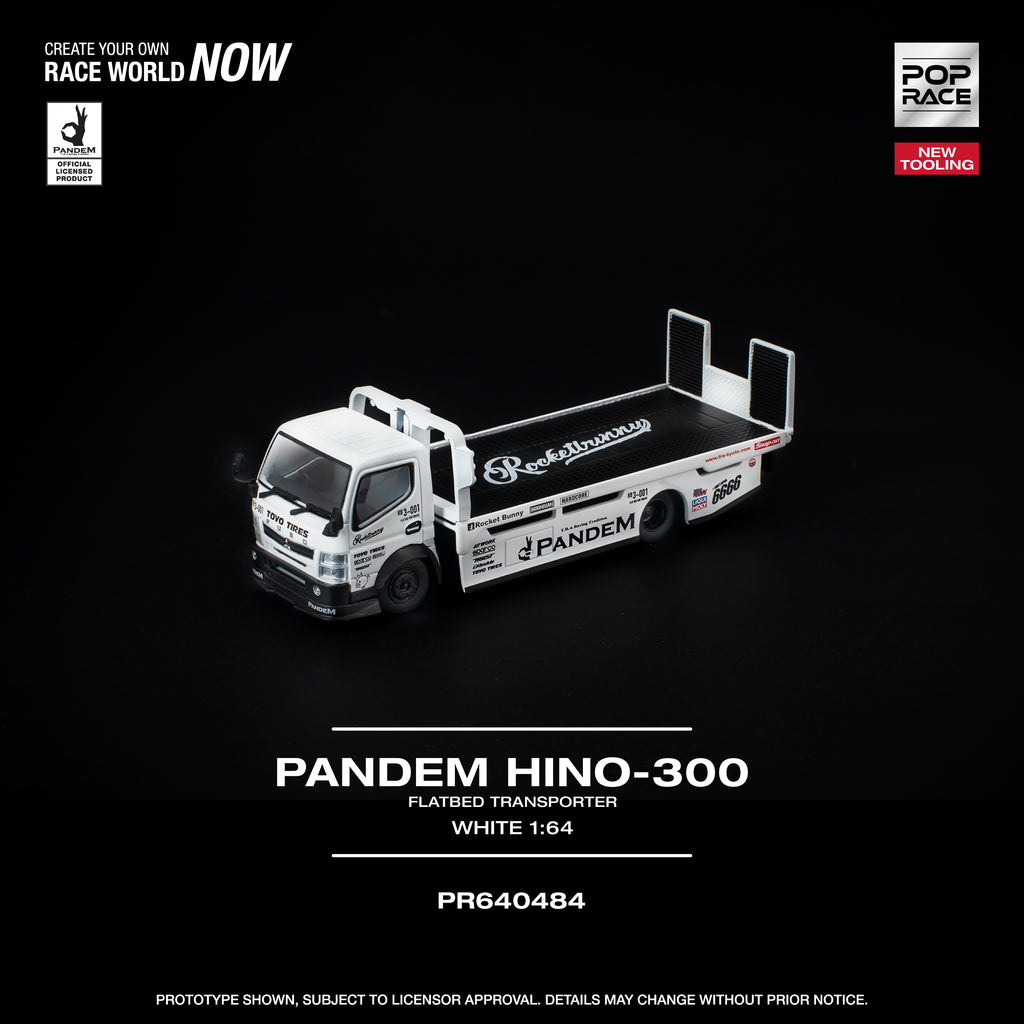 POP RACE PANDEM HINO 300 FLATBED TRANSPORTER - WHITE