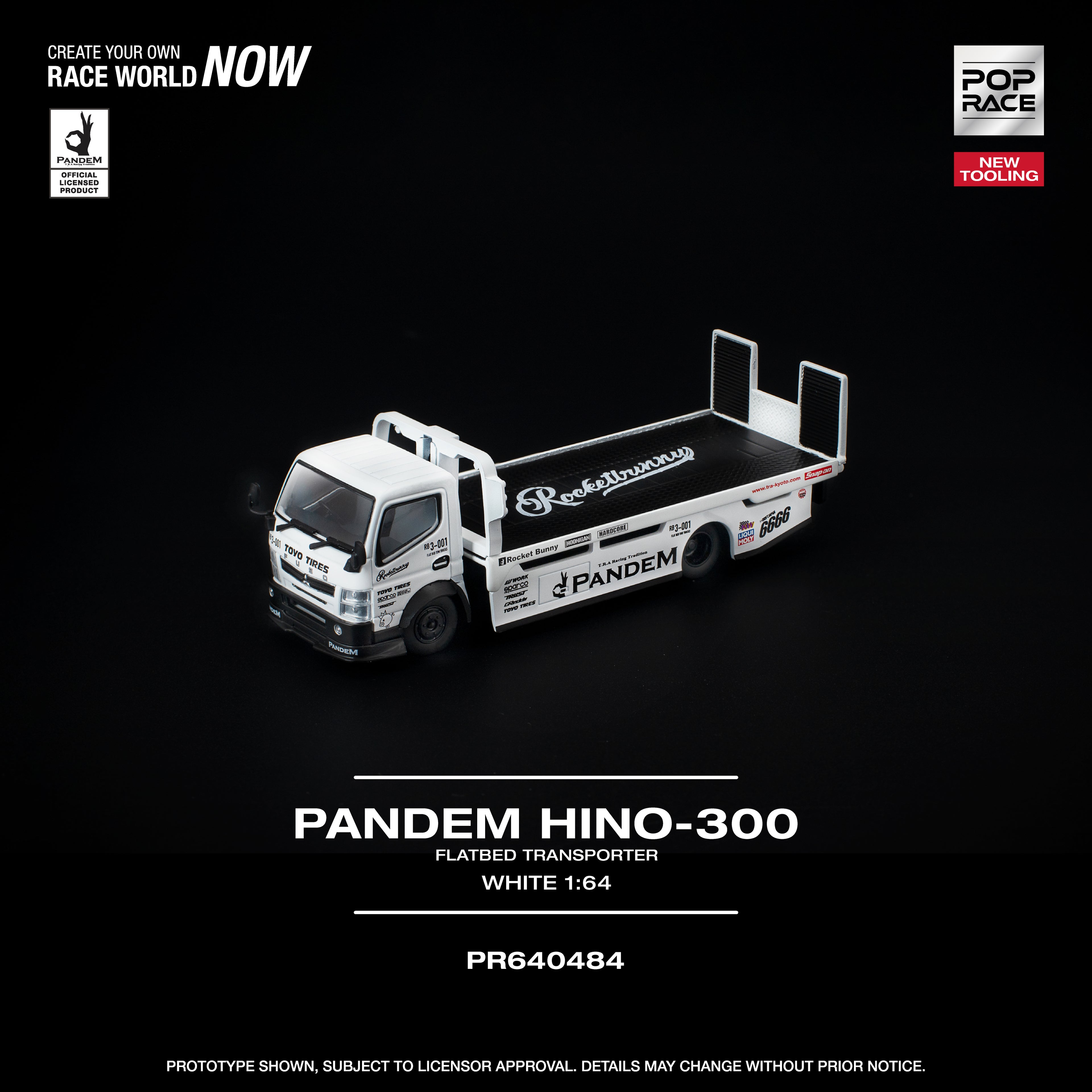 POP RACE PANDEM HINO 300 FLATBED TRANSPORTER - WHITE