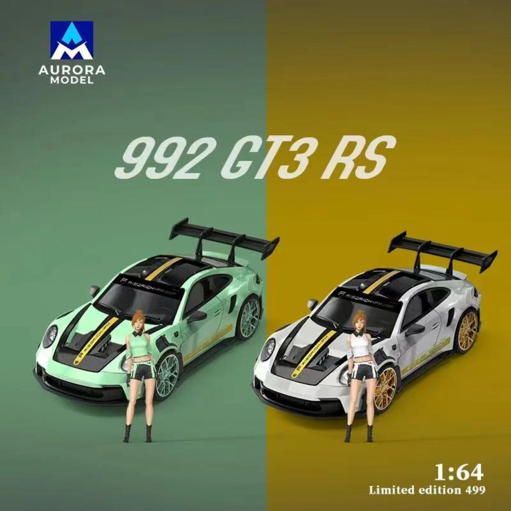 Aurora Model 1:64 Porsche 992 GT3 RS Mint Green and White Gold (4 Versions)