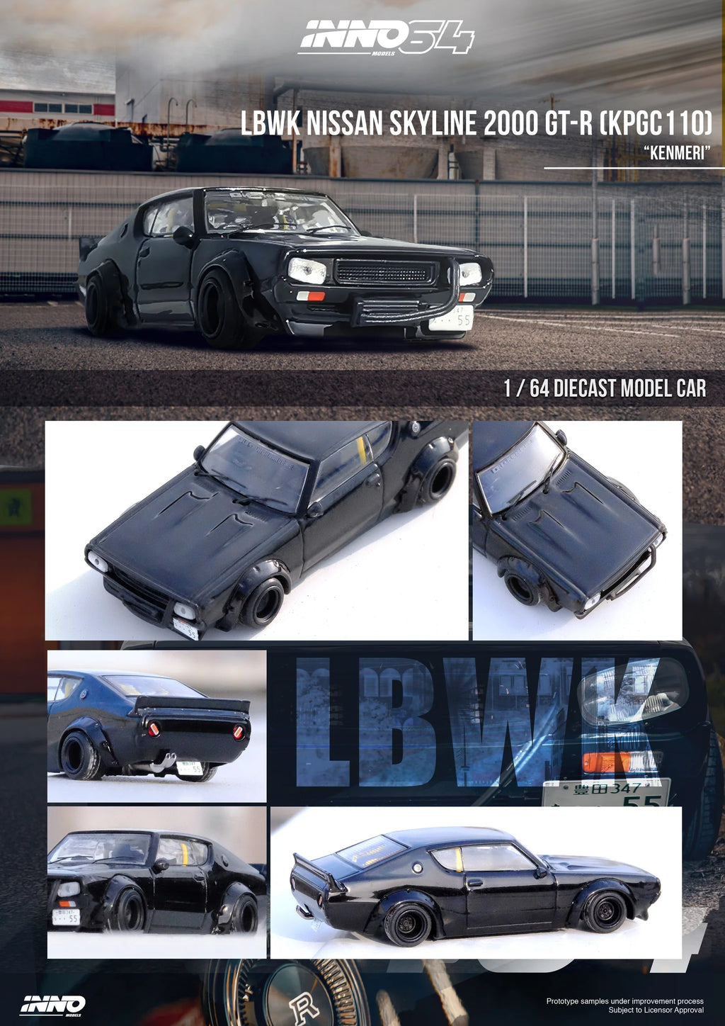 Inno64 1:64 NISSAN SKYLINE 2000 GT-R (KPGC110) "KENMERI" Black