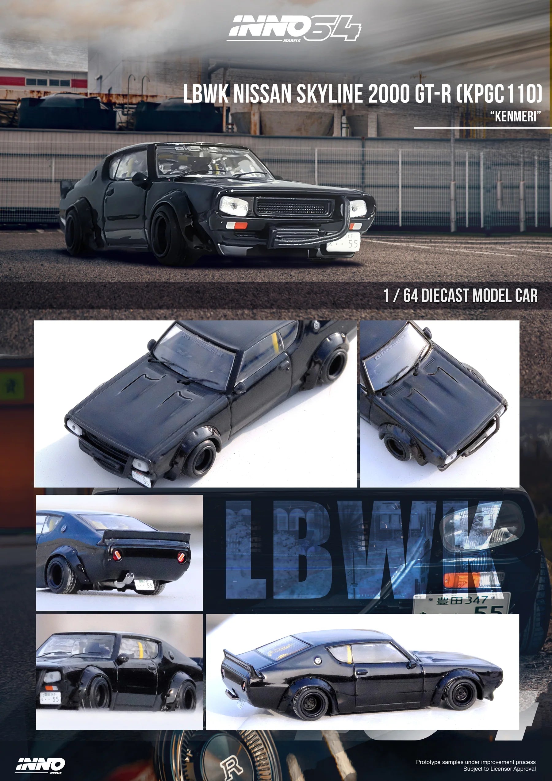 Inno64 1:64 NISSAN SKYLINE 2000 GT-R (KPGC110) "KENMERI" Black