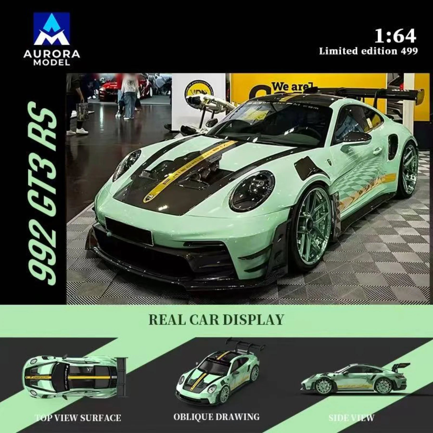 Aurora Model 1:64 Porsche 992 GT3 RS Mint Green and White Gold (4 Versions)