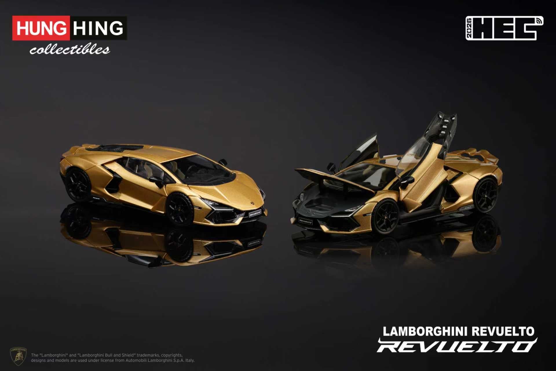 HUNG HING 2026 HEC Exhibition Exclusive 1/64 Lamborghini Revuelto Fully Open Gold