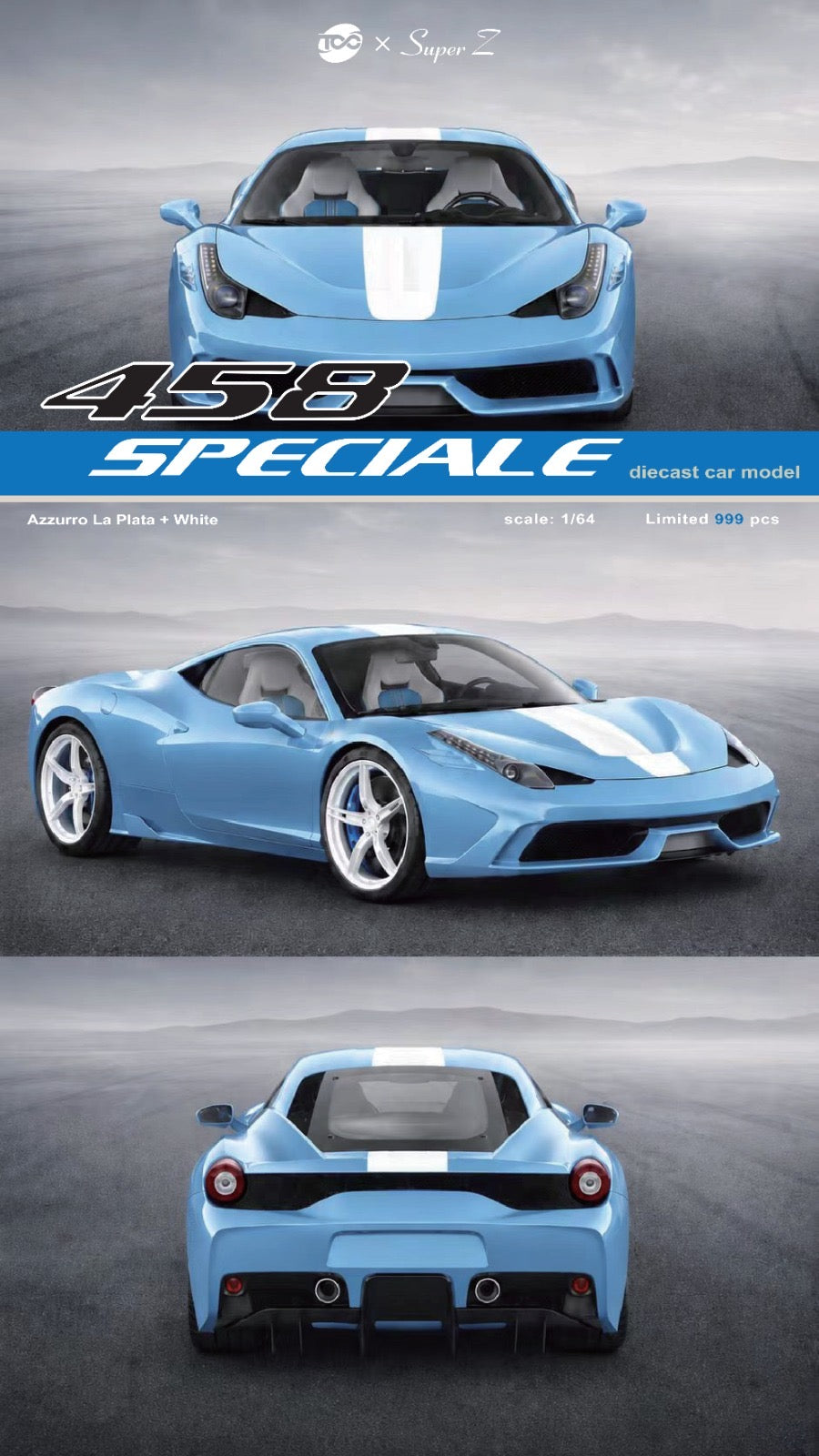 TOC × Super Z 1/64 Ferrari 458 Speciale Diecast Model.