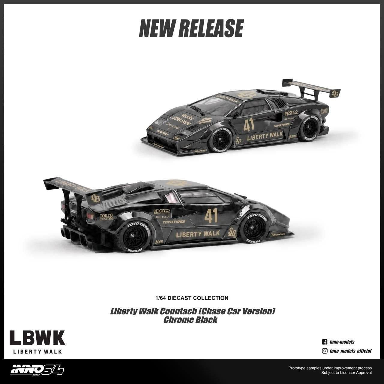 INNO 1/64 - LIBERTY WALK COUNTACH With Chase Car