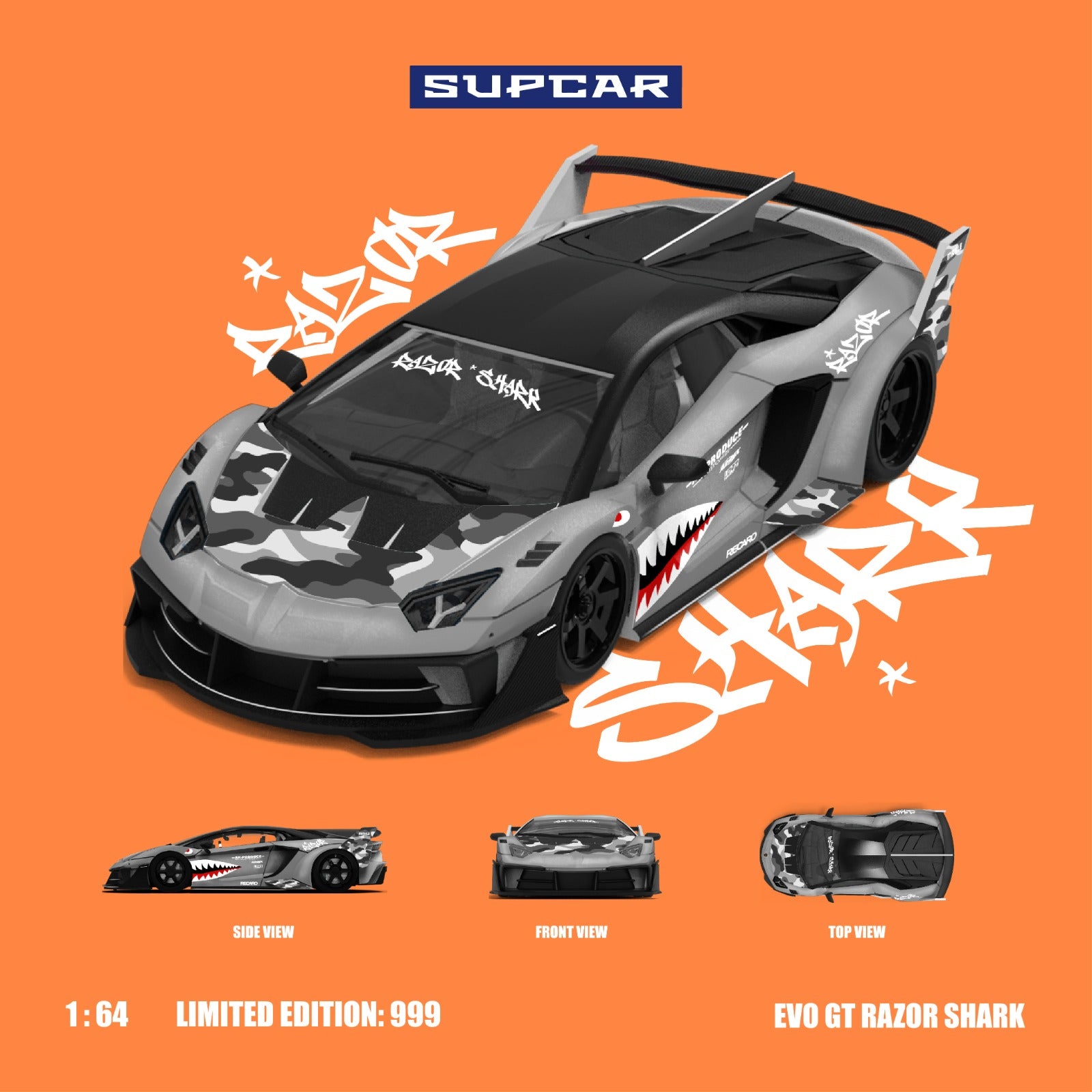 SUPCAR 1:64 Lamborghini GTEVO Shark Mouth Painted Realistic Alloy Car Model