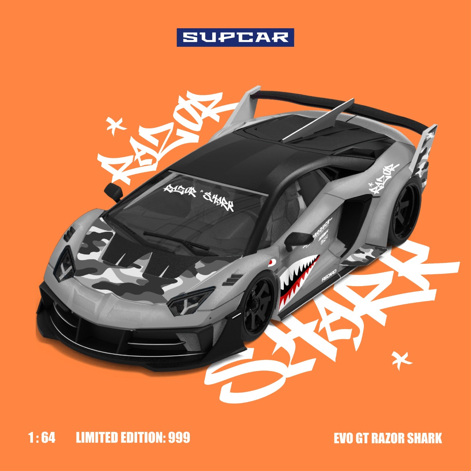 SUPCAR 1:64 Lamborghini GTEVO Shark Mouth Painted Realistic Alloy Car Model
