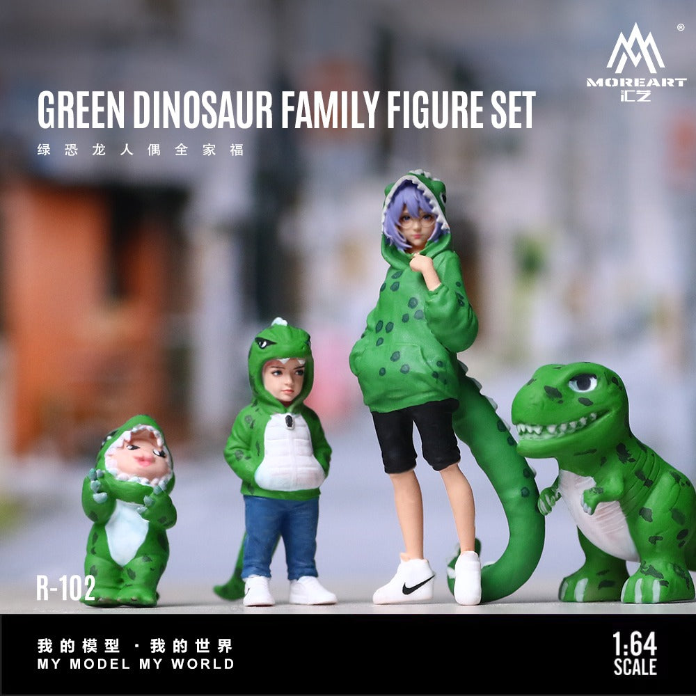 MoreArt 1:64 Green Dinosaur Figure Family Set - Realistic Resin Model