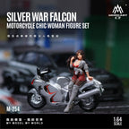MoreArt 1:64 Silver Falcon Motorcycle Chic Woman Doll Set Resin Model