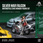 MoreArt 1:64 Silver Falcon Motorcycle Chic Woman Doll Set Resin Model