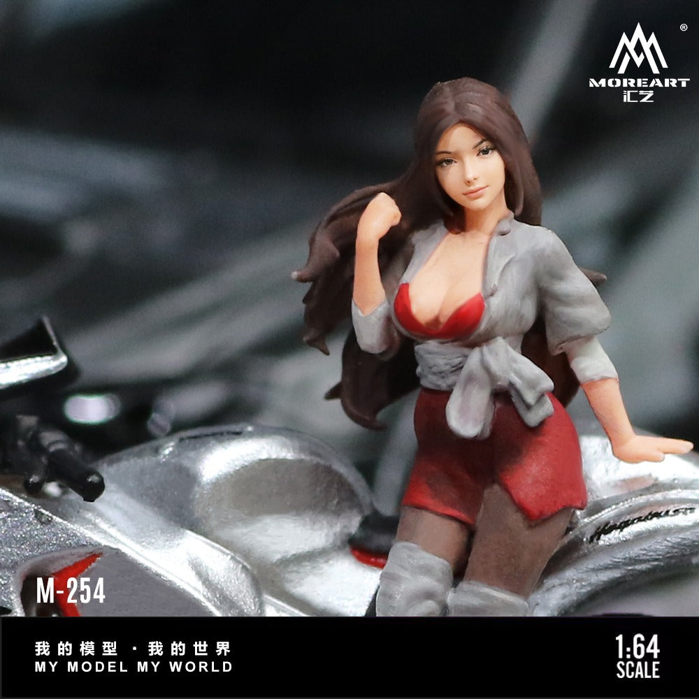 MoreArt 1:64 Silver Falcon Motorcycle Chic Woman Doll Set Resin Model