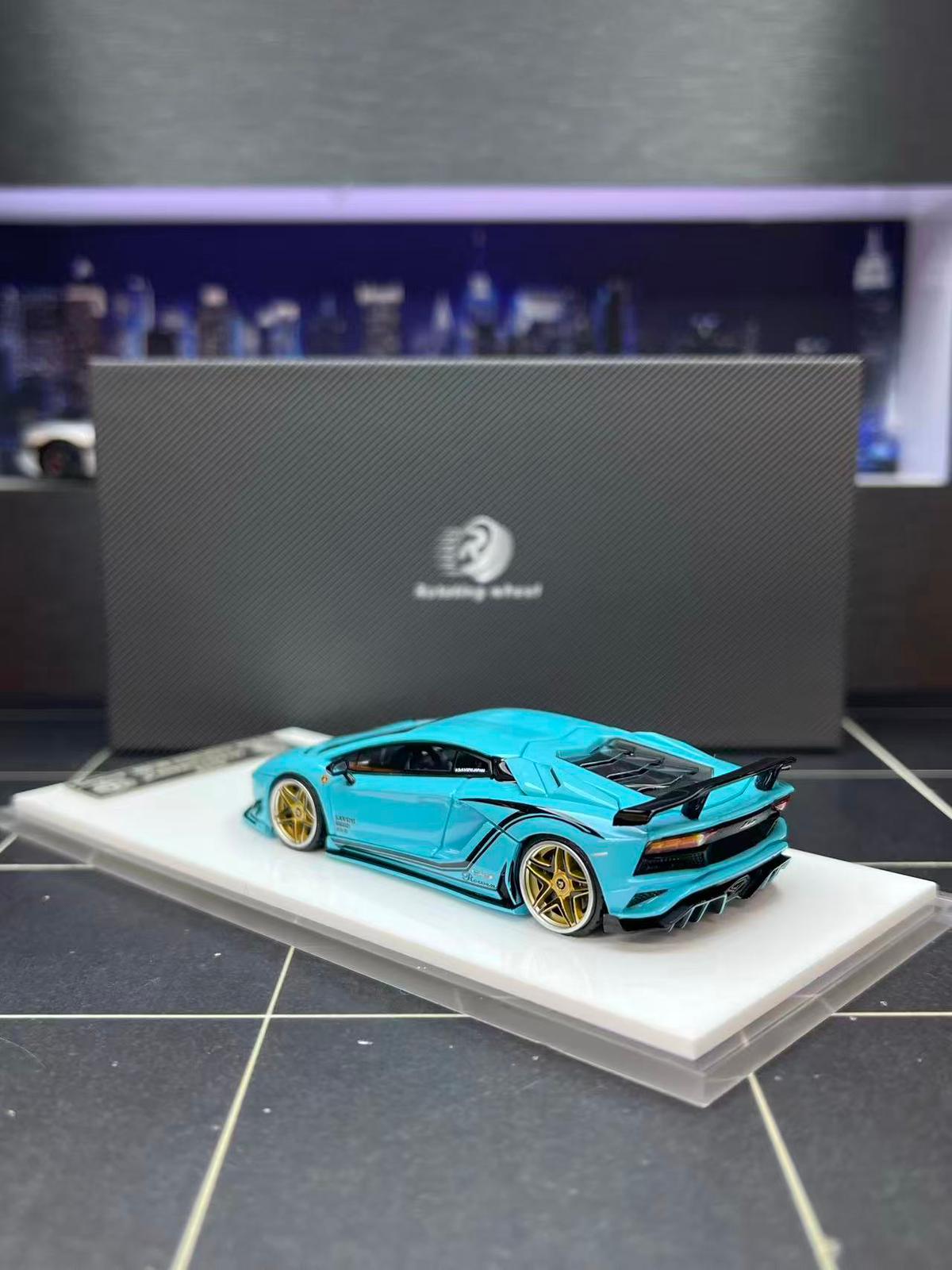 Rotating Wheel RW 1/64 Rowen Aventador S Diecast model Iridescent blue