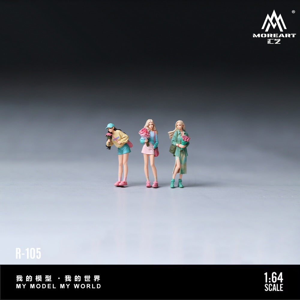 MoreArt 1:64 Handing Flower Casual Best Friends Trio Doll Set Realistic Resin Model