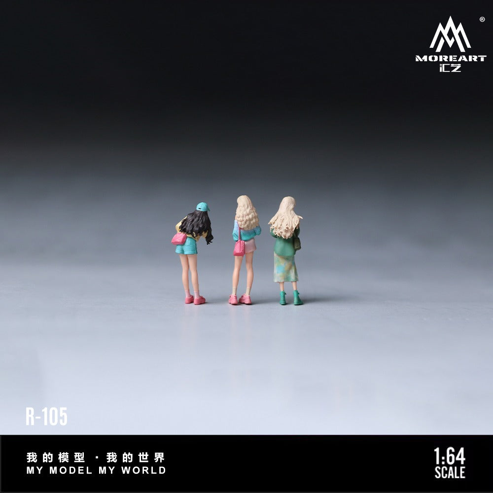 MoreArt 1:64 Handing Flower Casual Best Friends Trio Doll Set Realistic Resin Model