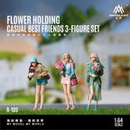 MoreArt 1:64 Handing Flower Casual Best Friends Trio Doll Set Realistic Resin Model