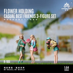 MoreArt 1:64 Handing Flower Casual Best Friends Trio Doll Set Realistic Resin Model