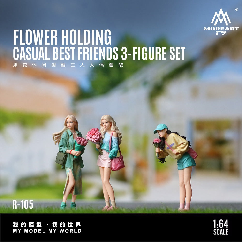 MoreArt 1:64 Handing Flower Casual Best Friends Trio Doll Set Realistic Resin Model