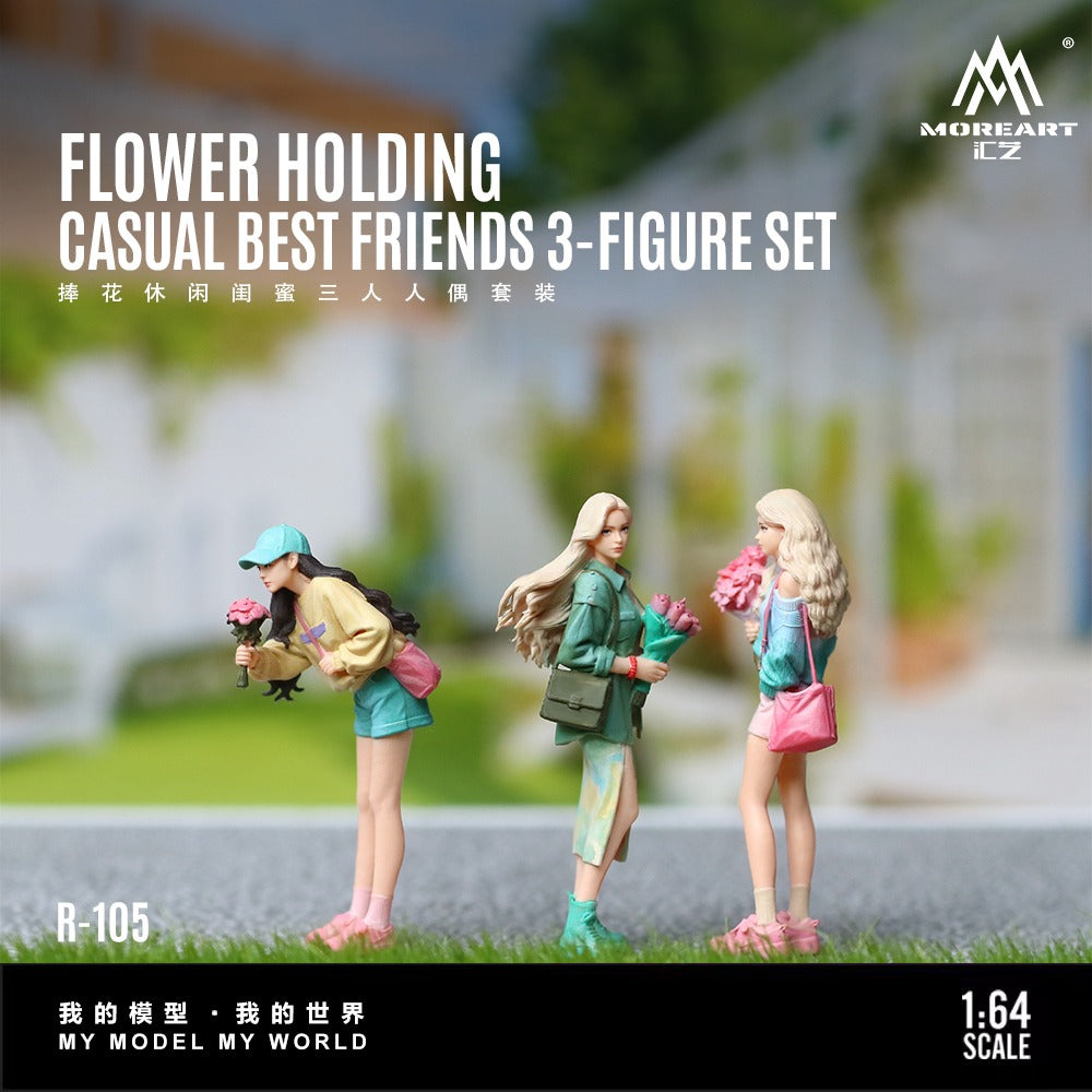 MoreArt 1:64 Handing Flower Casual Best Friends Trio Doll Set Realistic Resin Model