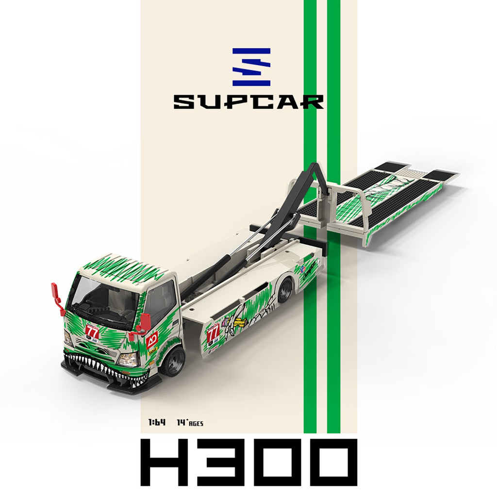 SupCar 1:64 H300 Flat Transport Trailer - Model 77 - White and Green Graffiti Green Dinosaur