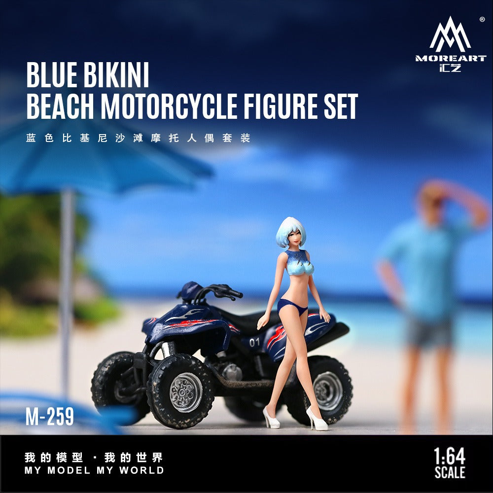 MoreArt 1:64 Blue Bikini Beach Motorcycle Doll Set Resin Model