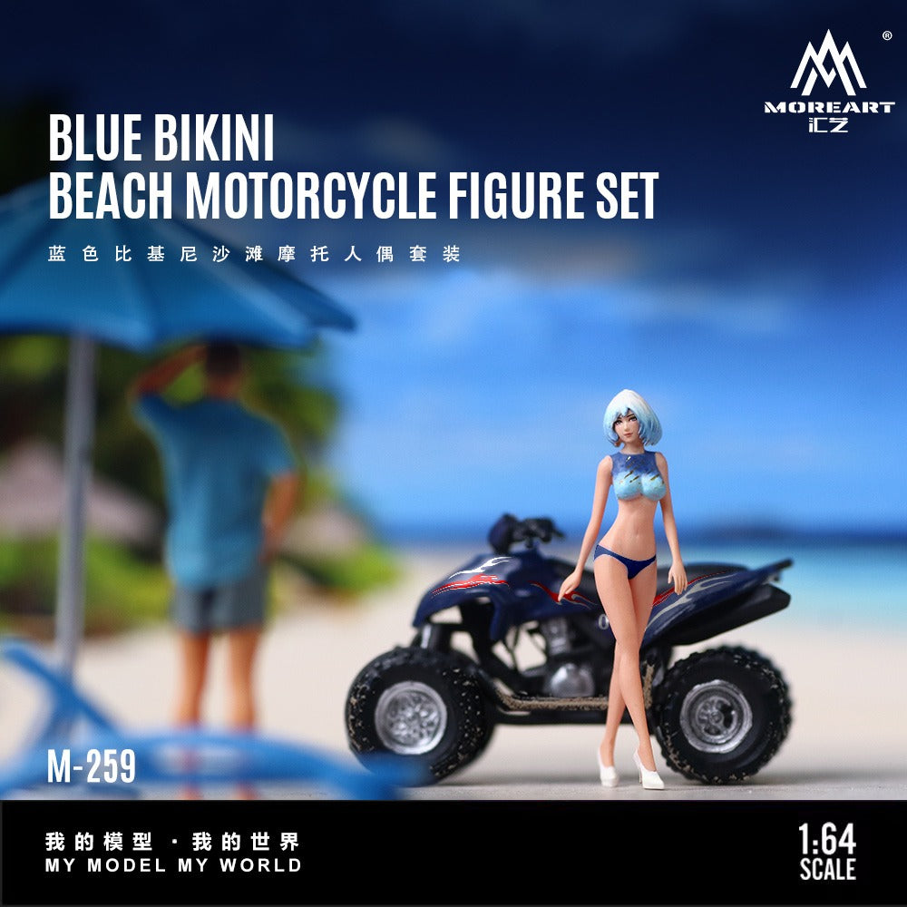 MoreArt 1:64 Blue Bikini Beach Motorcycle Doll Set Resin Model