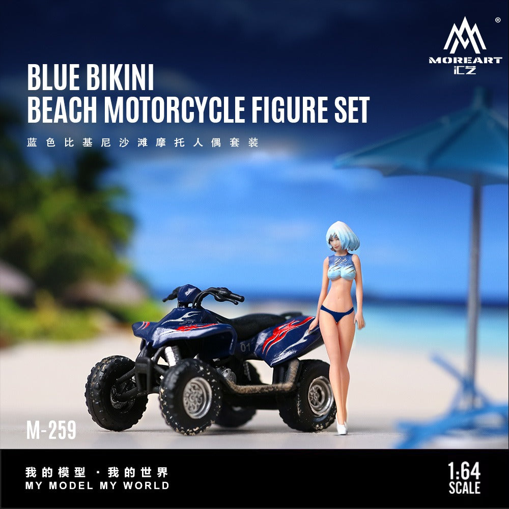 MoreArt 1:64 Blue Bikini Beach Motorcycle Doll Set Resin Model