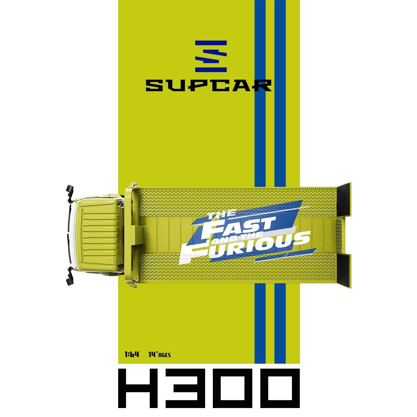 SupCar 1:64 H300 flatbed Transport Trailer - Fast and Furious Lime yellow