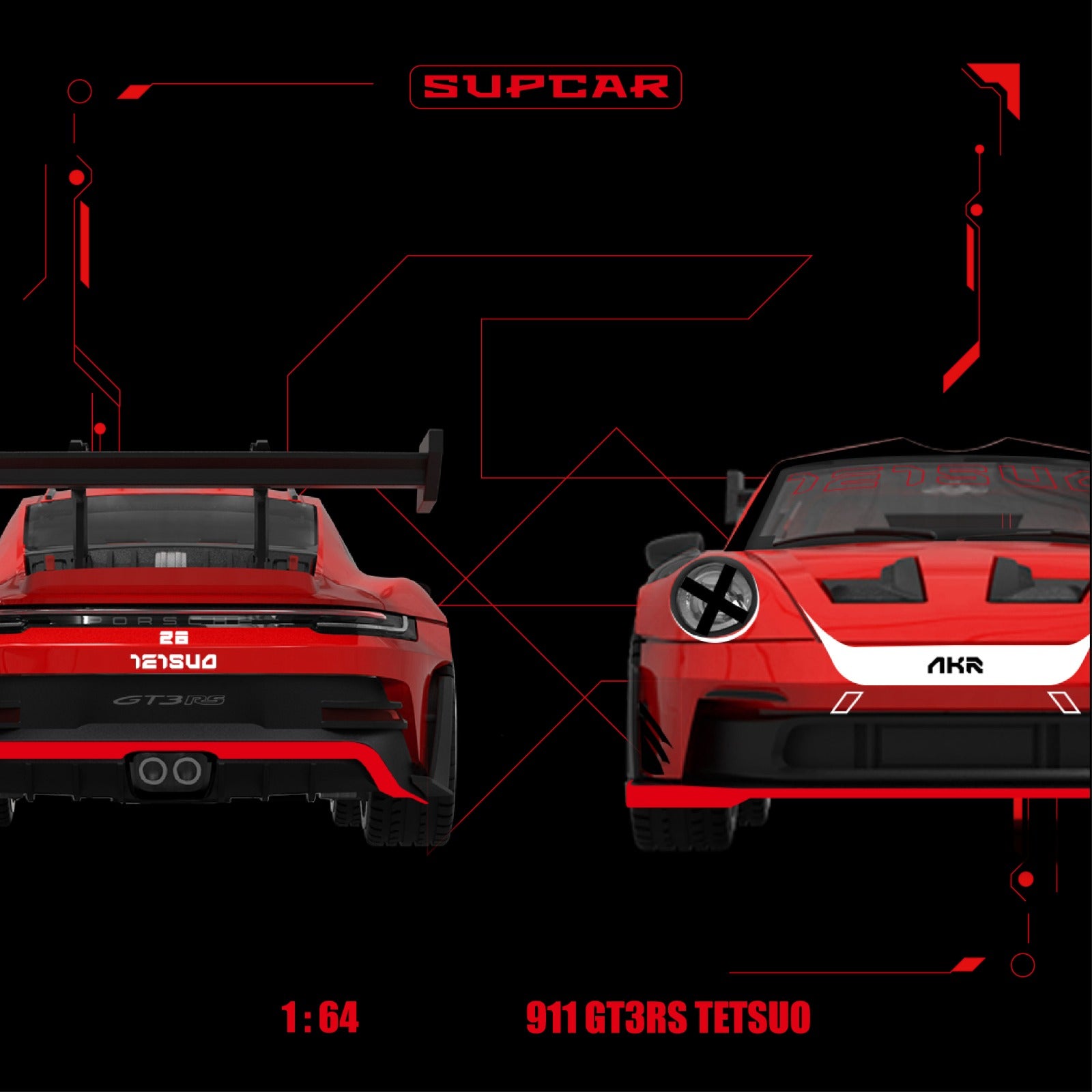 SupCar 1:64 Porsche 911 GT3 RS - Akira Red Hot Iron Bull