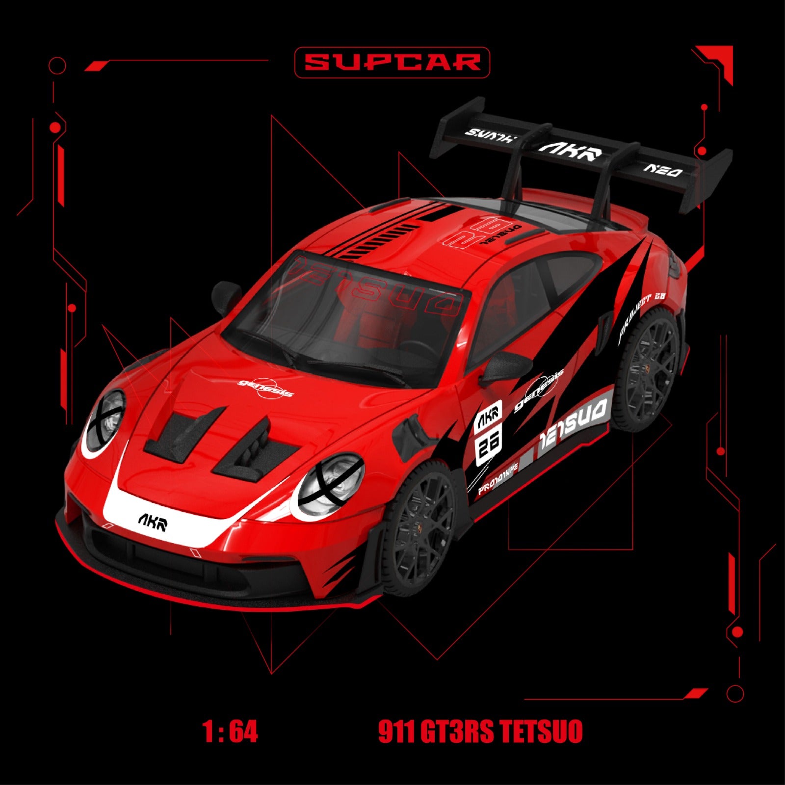SupCar 1:64 Porsche 911 GT3 RS - Akira Red Hot Iron Bull