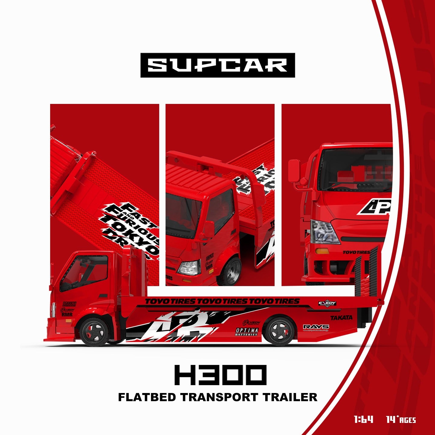SupCar 1:64 H300 Flatbed Transport Trailer - Speed and Passion 3 Tokyo Drift
