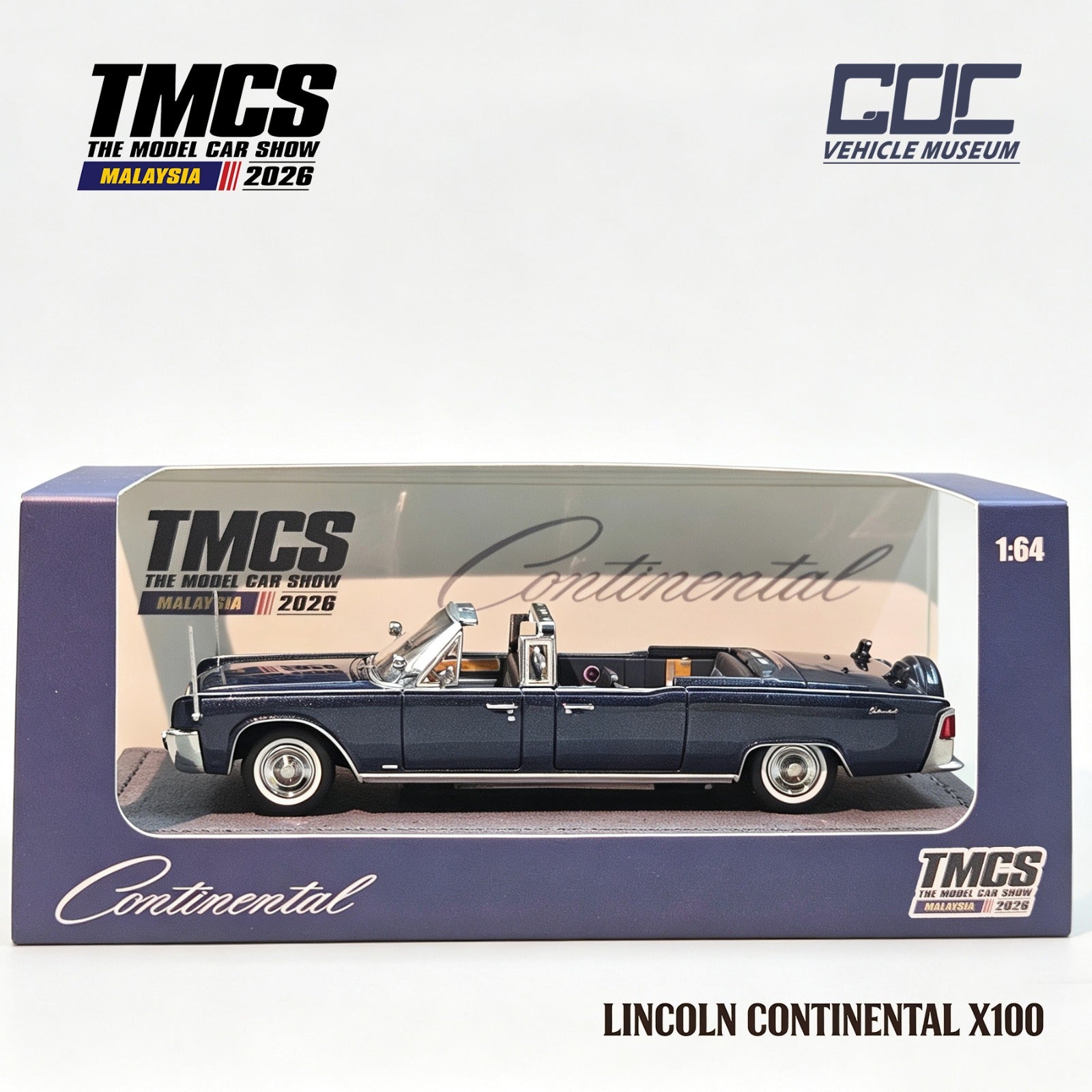 GOC 1/64 Lincoln Continental X100, Kennedy's car TMCS Malaysia 2026 Exhibition Edition