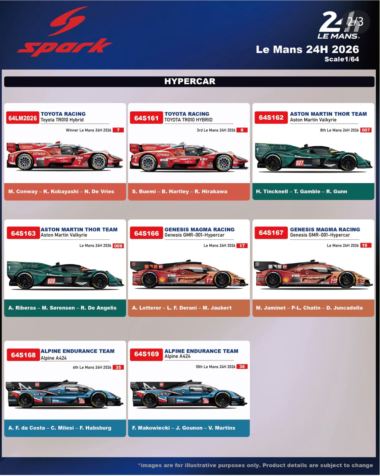 Spark 1/64 2026 24 Hours of Le Mans Race Car - Hypercar