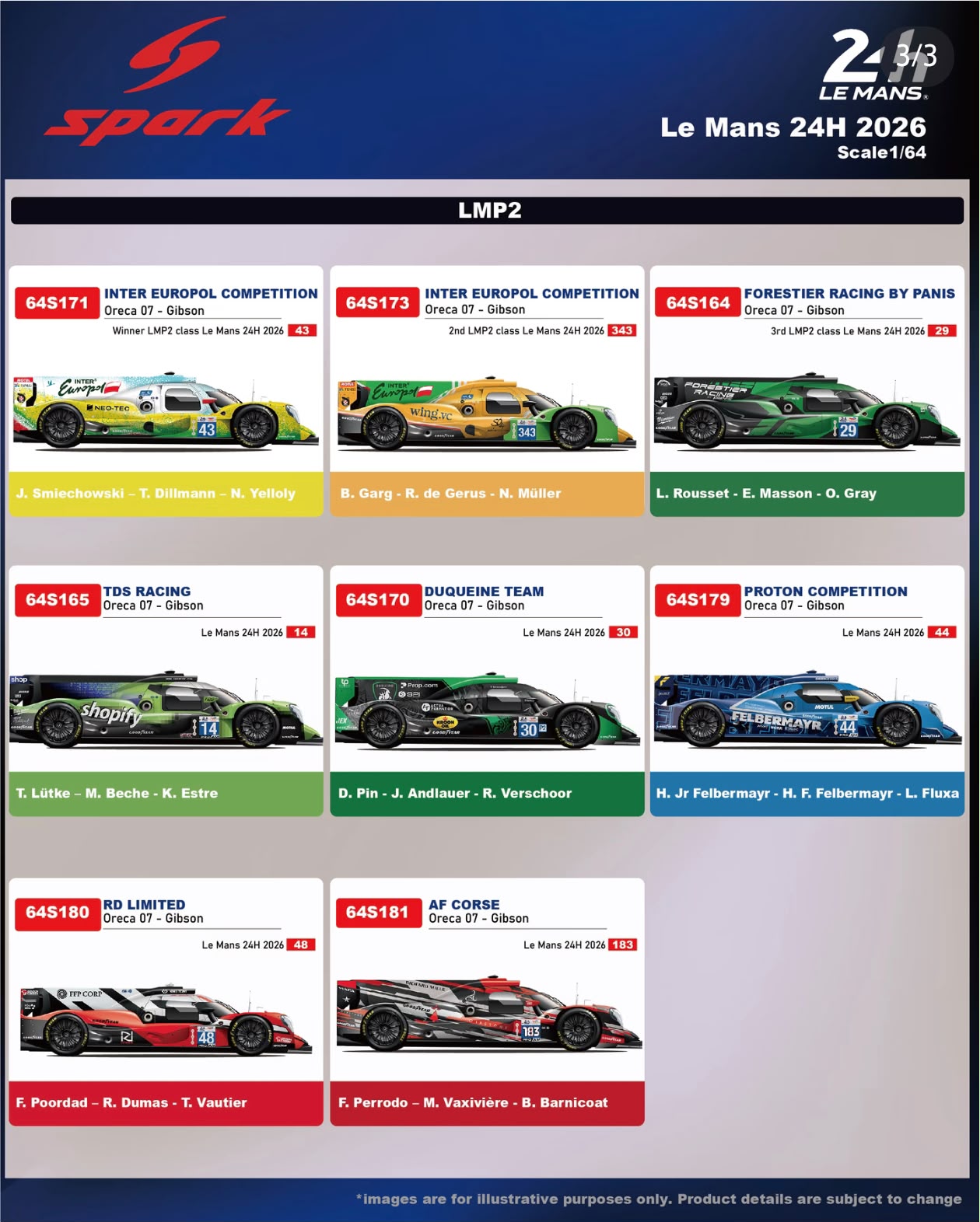 Spark 1/64 2026 24 Hours of Le Mans Race Car - LMP2
