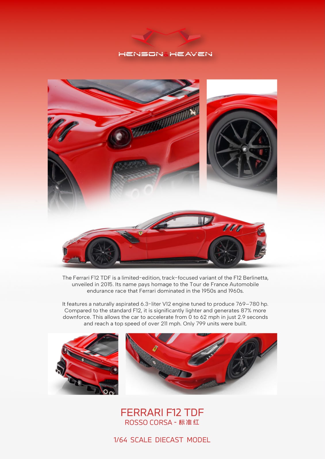 HH Model 1/64 Supercar F12 TDF Diecast Model.