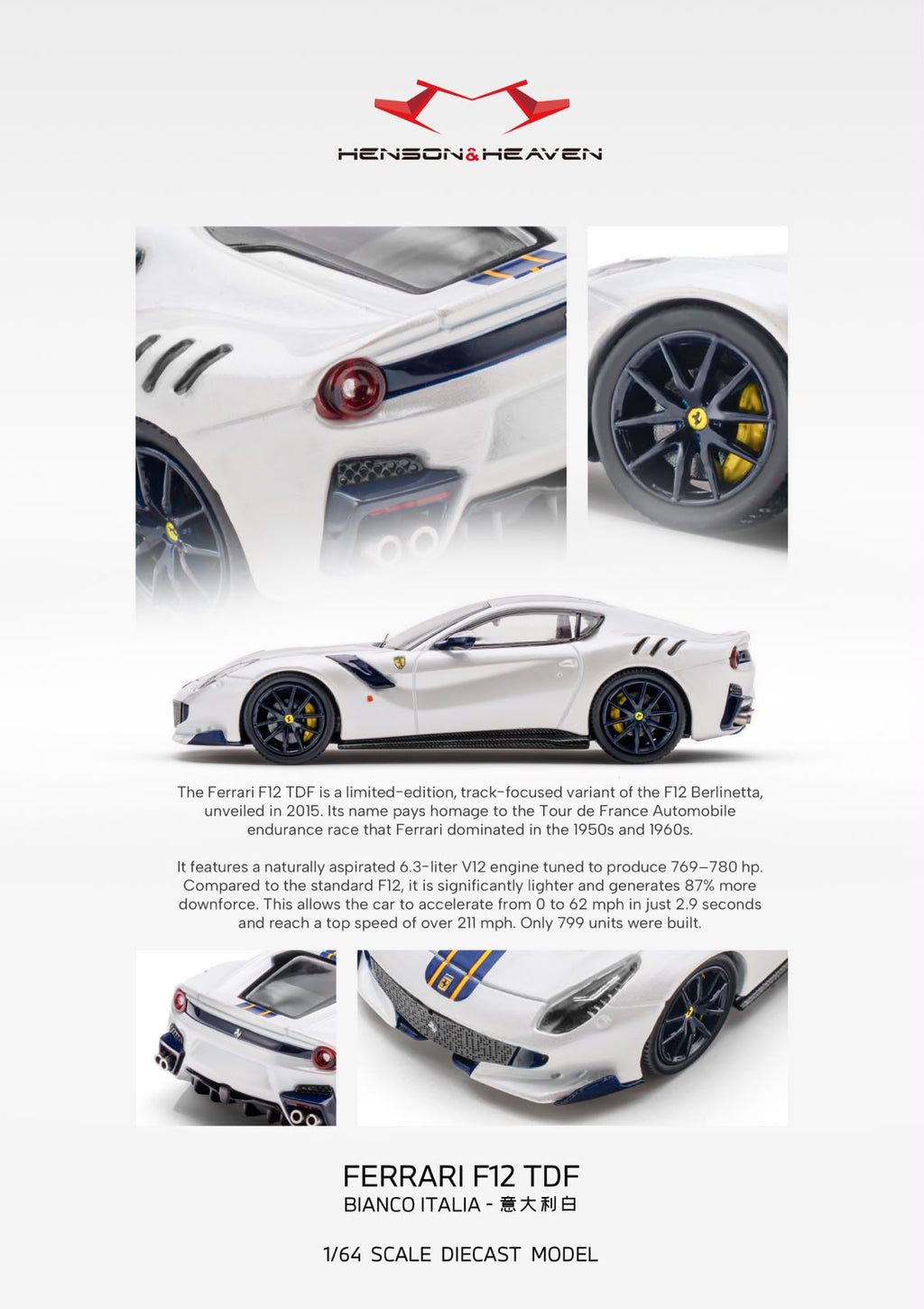 HH Model 1/64 Supercar F12 TDF Diecast Model.