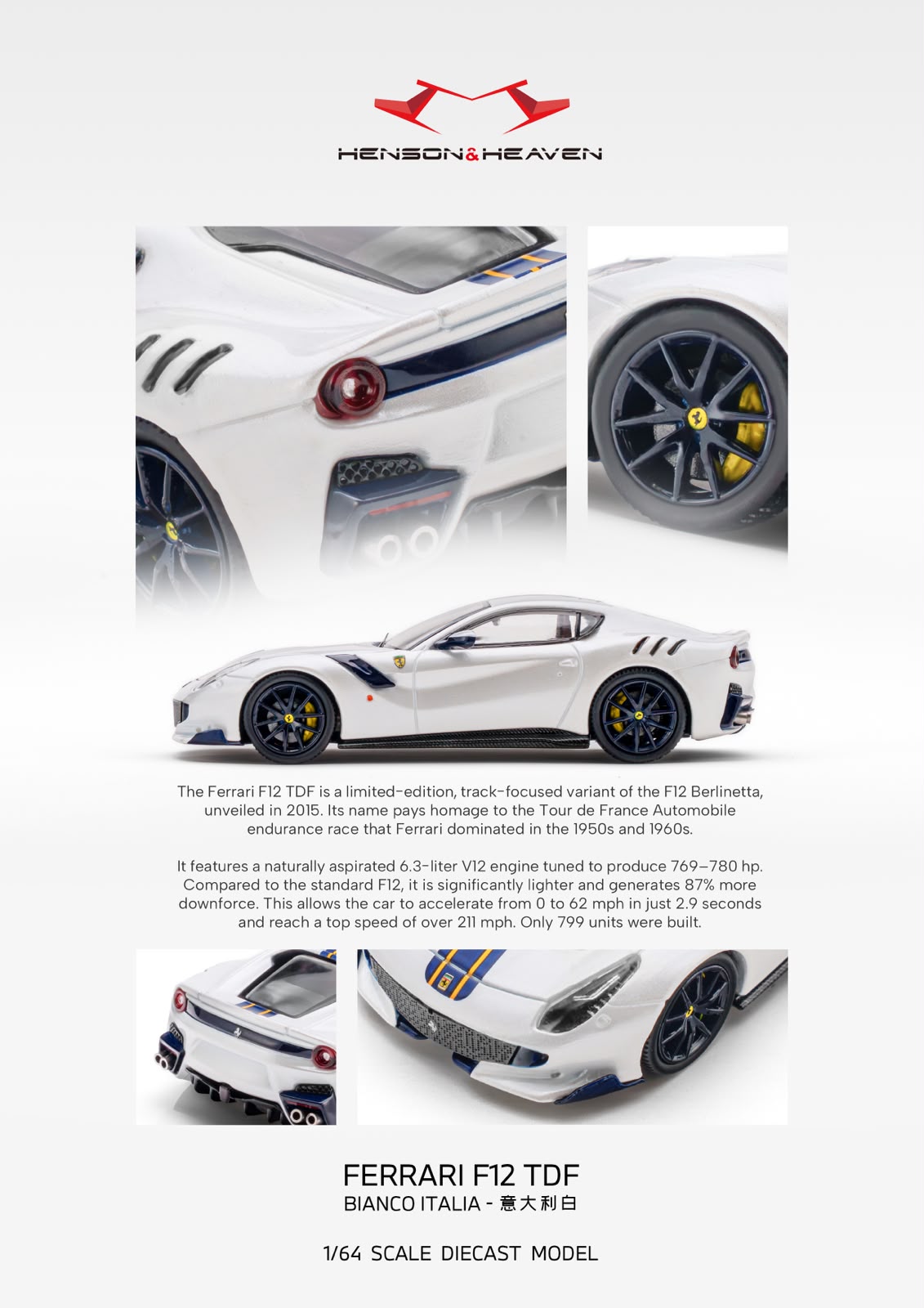 HH Model 1/64 Supercar F12 TDF Diecast Model.