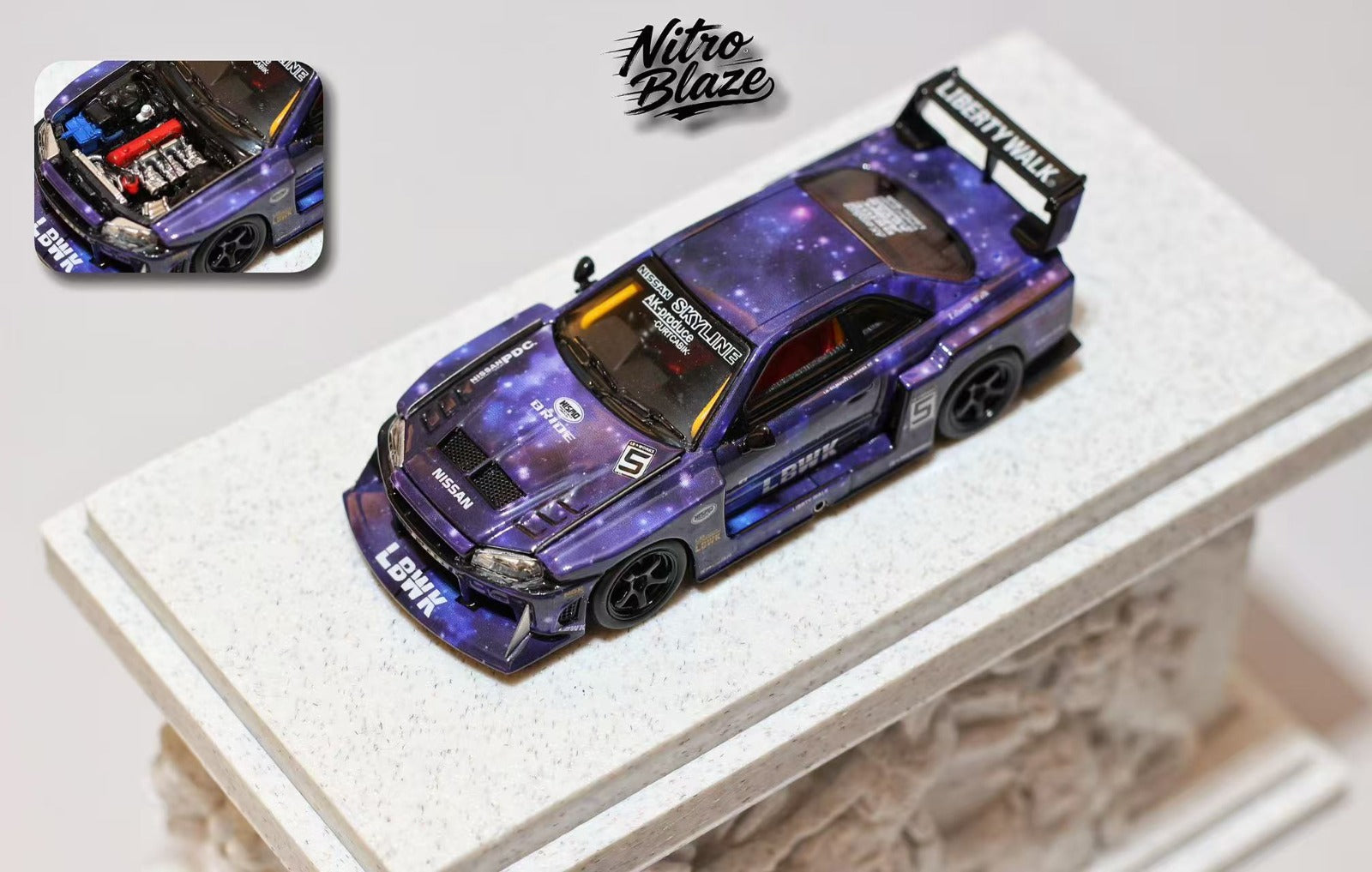 Nitro Blaze 1/64 SKYLINE ER34, LB-SUPER SILHOUETTE widebody Diecast model