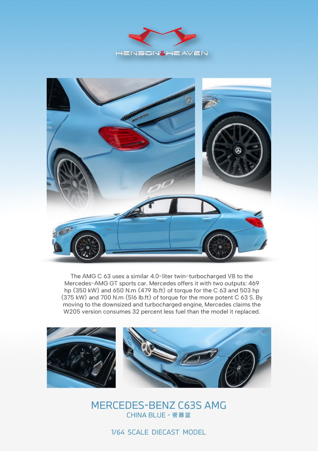 HH Model 1/64 Benz C63 AMG W205 Diecast Model.