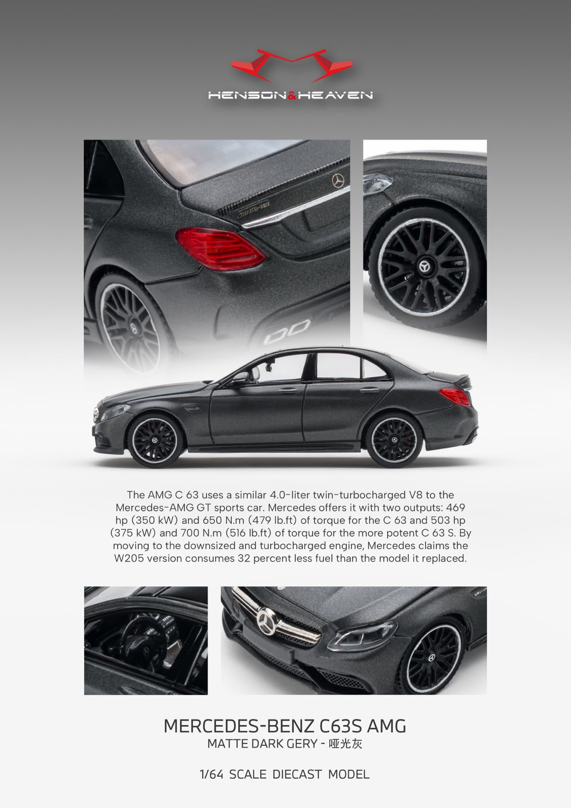 HH Model 1/64 Benz C63 AMG W205 Diecast Model.