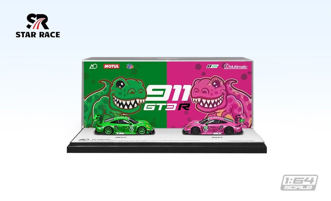 Star Race Porsche 911 GT3 Tyrannosaurus Green & Pink Twin Pack