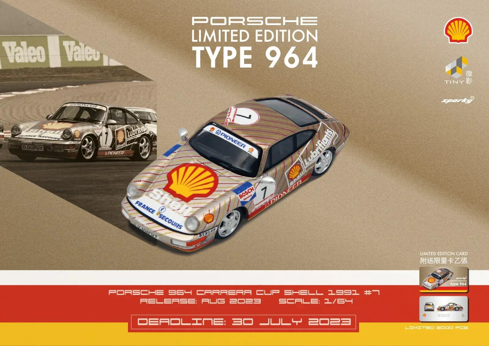 SPARKY 1/64 DIECAST SHELL PORSCHE 911 (964) Carrera Cup 1991 #7