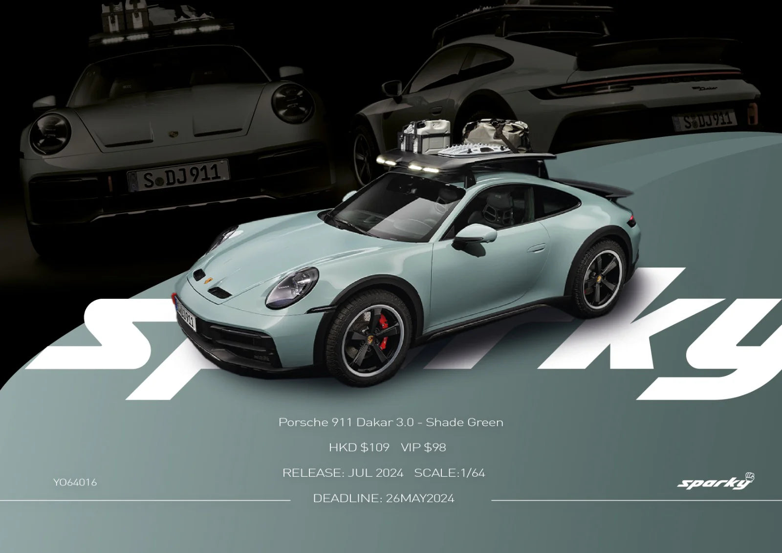 Sparky 1/64 2023 Porsche 911 Dakar 3.0 - Shade Green - Tiny Exclusive